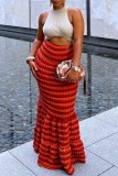 Red Casual Patchwork Contrast Skinny High Waist Conventional Skirts