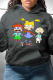 Dark Gray Casual Cute Character Print Draw String Hooded Collar Tops