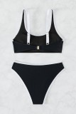 Black Sexy Solid Patchwork Backless Swimwears (With Paddings)
