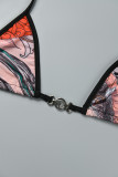 Colour Sexy Casual Print Bandage Backless Halter Sleeveless Two Pieces