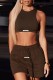 Coffee Casual Solid Basic O Neck Sleeveless Two Pieces