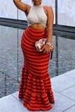 Red Casual Patchwork Contrast Skinny High Waist Conventional Skirts