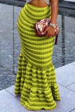 Green Casual Patchwork Contrast Skinny High Waist Conventional Skirts