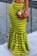 Green Casual Patchwork Contrast Skinny High Waist Conventional Skirts