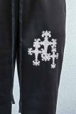 Grey Street Print Patchwork High Waist Straight Bottoms