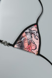Colour Sexy Casual Print Bandage Backless Halter Sleeveless Two Pieces