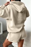 Khaki Casual Solid Basic Hooded Collar Long Sleeve Two Pieces