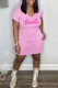 Pink Casual Print Letter V Neck A Line Dresses