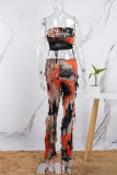 Apricot Sexy Casual Print Tie Dye Backless Strapless Sleeveless Two Pieces (Subject To The Actual Object)