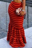 Red Casual Patchwork Contrast Skinny High Waist Conventional Skirts