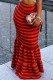 Red Casual Patchwork Contrast Skinny High Waist Conventional Skirts