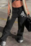 Grey Street Print Patchwork High Waist Straight Bottoms