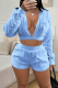 Blue Sexy Solid Patchwork Turndown Collar Long Sleeve Two Pieces