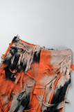 Apricot Sexy Casual Print Tie Dye Backless Strapless Sleeveless Two Pieces (Subject To The Actual Object)