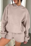 Yellow Casual Solid Basic Hooded Collar Long Sleeve Two Pieces