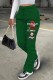 Dark Green Casual Print Letter Straight Bottoms