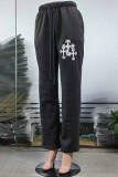Grey Street Print Patchwork High Waist Straight Bottoms