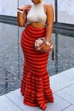Red Casual Patchwork Contrast Skinny High Waist Conventional Skirts