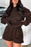 Rose Red Casual Solid Basic Hooded Collar Long Sleeve Two Pieces