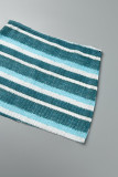 Blue Sexy Striped Print Backless Strapless Sleeveless Two Pieces