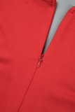 Red Sexy Casual Solid Patchwork Feathers V Neck Long Sleeve Romper