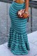 Peacock Blue Casual Patchwork Contrast Skinny High Waist Conventional Skirts