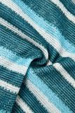 Blue Sexy Striped Print Backless Strapless Sleeveless Two Pieces