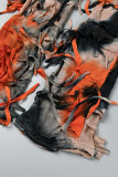 Apricot Sexy Casual Print Tie Dye Backless Strapless Sleeveless Two Pieces (Subject To The Actual Object)