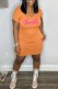 Orange Casual Print Letter V Neck A Line Dresses
