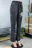 Grey Street Print Patchwork High Waist Straight Bottoms