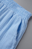 Blue Sexy Solid Patchwork Turndown Collar Long Sleeve Two Pieces