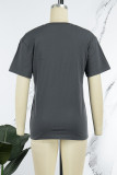 Light Gray Casual Daily Print Patchwork Letter O Neck T-Shirts