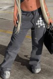 Grey Street Print Patchwork High Waist Straight Bottoms