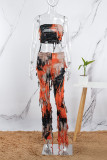 Apricot Sexy Casual Print Tie Dye Backless Strapless Sleeveless Two Pieces (Subject To The Actual Object)