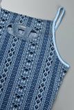 Blue Sexy Patchwork Hollowed Out Backless Spaghetti Strap Long Dress Dresses