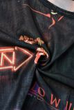 Black Casual Print Patchwork Off the Shoulder Tops