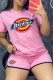 Pink Casual Print Letter O Neck Short Sleeve Two Pieces