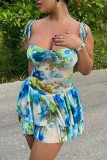 Pink Sexy Print Bandage Backless Spaghetti Strap Sleeveless Dress Dresses