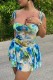 Blue Sexy Print Bandage Backless Spaghetti Strap Sleeveless Dress Dresses
