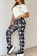 White Casual Print Letter O Neck Short Sleeve Two Pieces