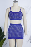 Red Sexy Patchwork Hot Drilling Backless Spaghetti Strap Sleeveless Two Pieces