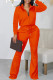 Orange Casual Solid Patchwork Zipper Collar Long Sleeve Two Pieces