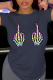 Navy Blue Casual Daily Print Skull Patchwork O Neck T-Shirts