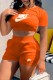 Orange Casual Print Backless Letter O Neck Short Sleeve Two Pieces