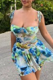 Pink Sexy Print Bandage Backless Spaghetti Strap Sleeveless Dress Dresses