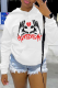 White Casual Daily Print Skull Draw String Hooded Collar Tops