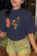 Navy Blue Street Daily Butterfly Print Patchwork O Neck T-Shirts