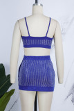 Red Sexy Patchwork Hot Drilling Backless Spaghetti Strap Sleeveless Two Pieces