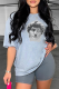 Light Gray Casual Daily Print Patchwork O Neck T-Shirts
