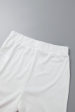 White Casual Solid Frenulum Turtleneck Sleeveless Two Pieces